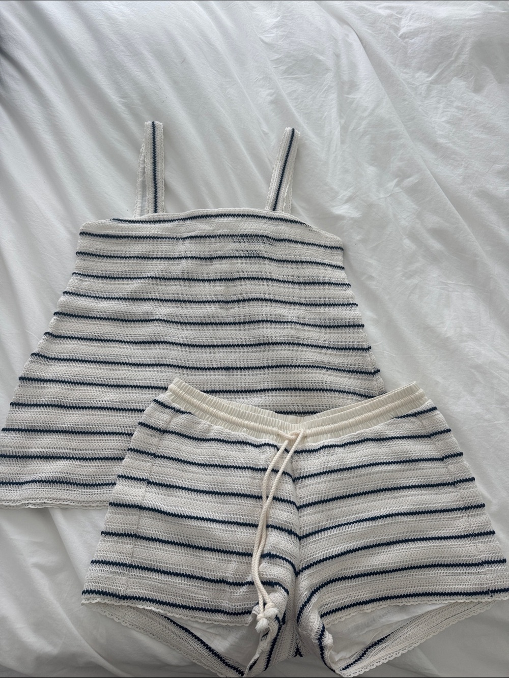 Hatch Cream & Navy Striped Knit Tank and Drawstring Shorts Set